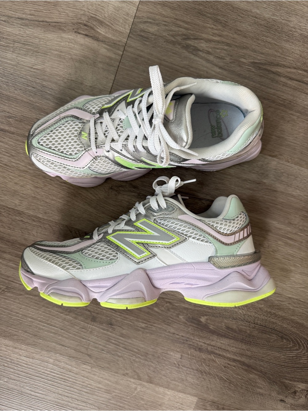 New Balance Women's White Sneakers with Pastel Pink & Mint Accents